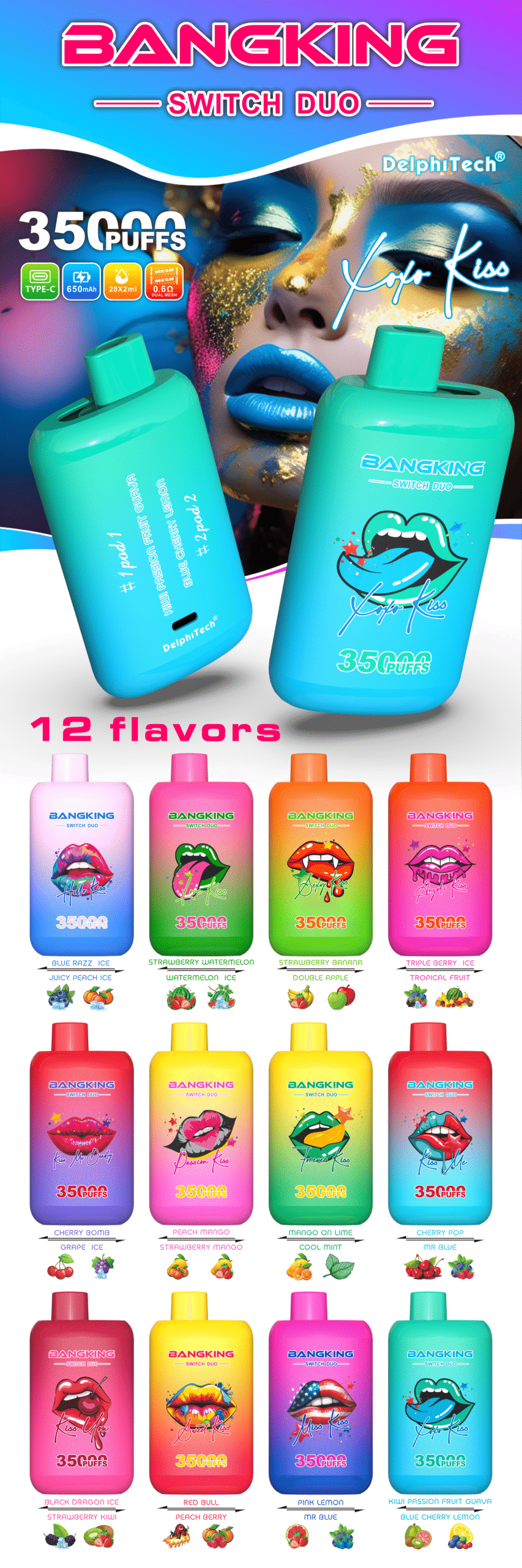 BANG KING B35K DUO 35000 Puffs Dual Mesh Coil 0% 2% 3% 5% Nicotine Type-C Charging Disposable Vape - Image 13