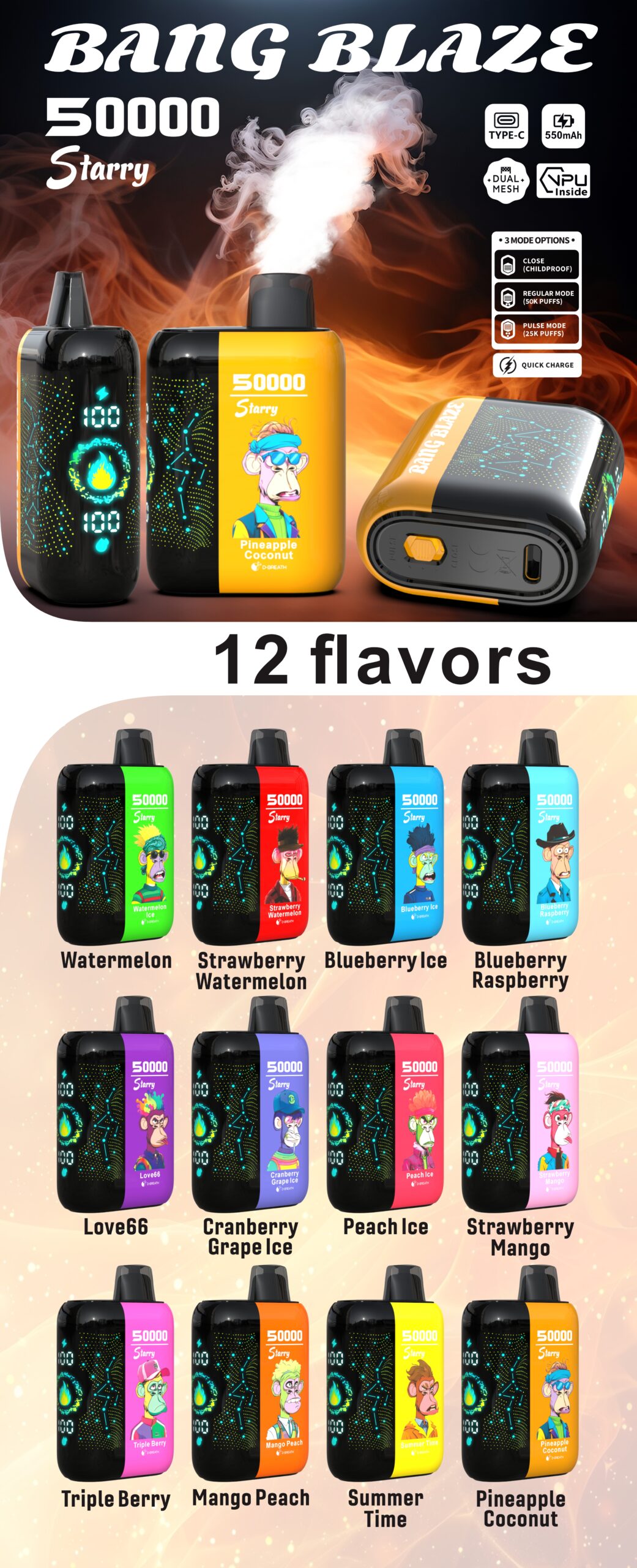High Quality BANG BLAZE 50000 DSK053 Factory Supply TYPE C Nicotine 0% 2% 3% 5% - Image 12