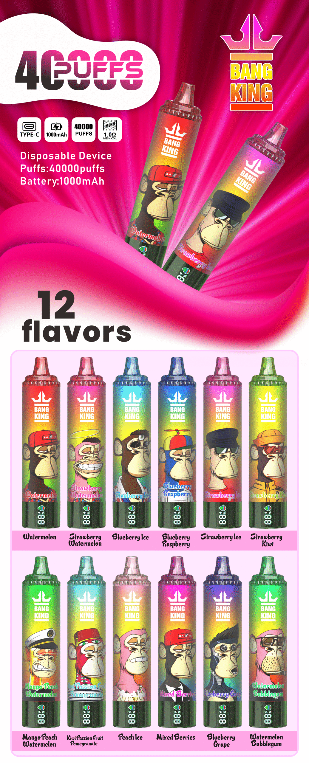 High Quality Bang 40000 DSK059 Wholesale Factory Supply TYPE C Nicotine 0% 2% 3% 5% Percent - Image 13