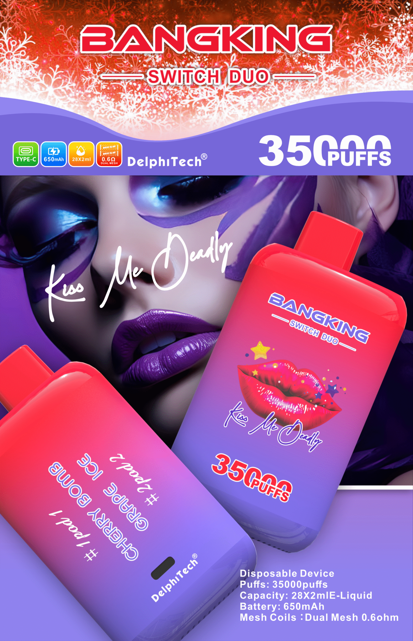 BANG KING B35K DUO 35000 Puffs Dual Mesh Coil 0% 2% 3% 5% Nicotine Type-C Charging Disposable Vape - Image 4