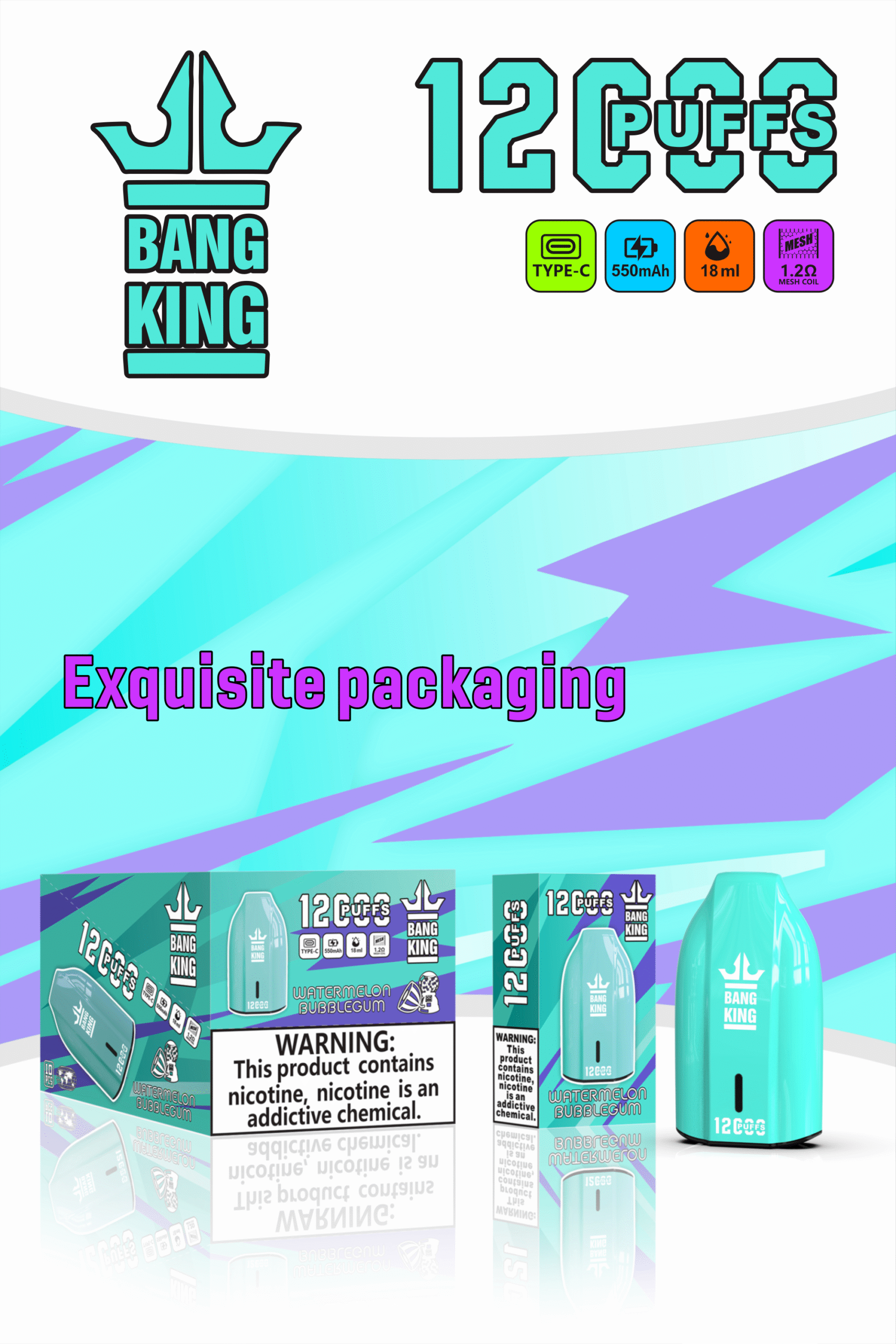 Bang King 12000 Puffs Bugatti Keys 12K Disposable Vape Wholesale 100% Original Edition 12 Flavors Low Nicotine 0% 2% 3% 5% E-Cigarette - Image 7