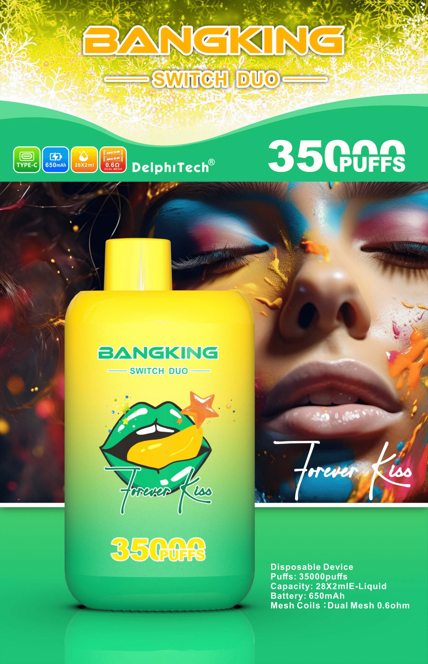 BANG KING B35K DUO 35000 Puffs Dual Mesh Coil 0% 2% 3% 5% Nicotine Type-C Charging Disposable Vape - Image 2