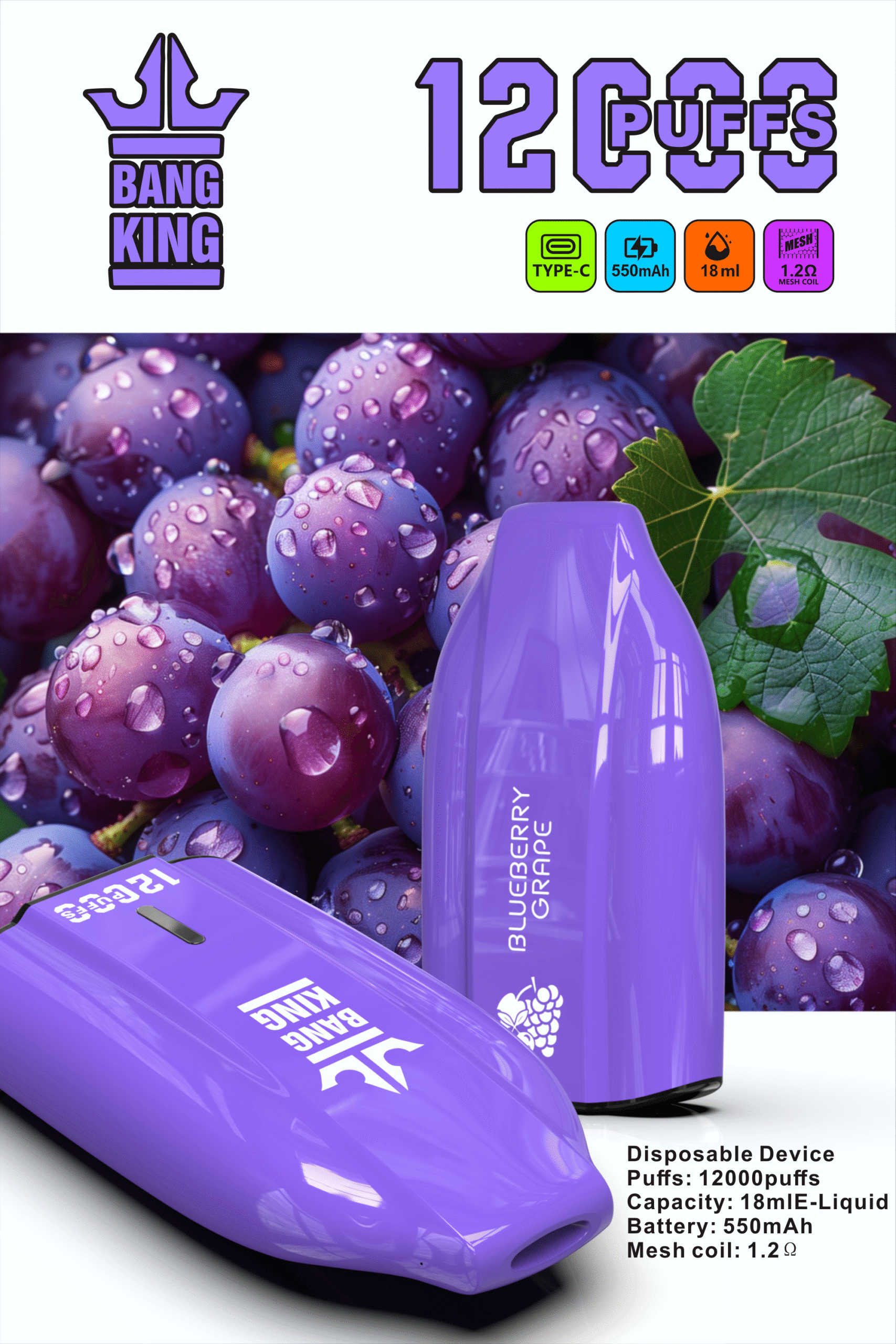 Bang King 12000 Puffs Bugatti Keys 12K Disposable Vape Wholesale 100% Original Edition 12 Flavors Low Nicotine 0% 2% 3% 5% E-Cigarette - Image 5