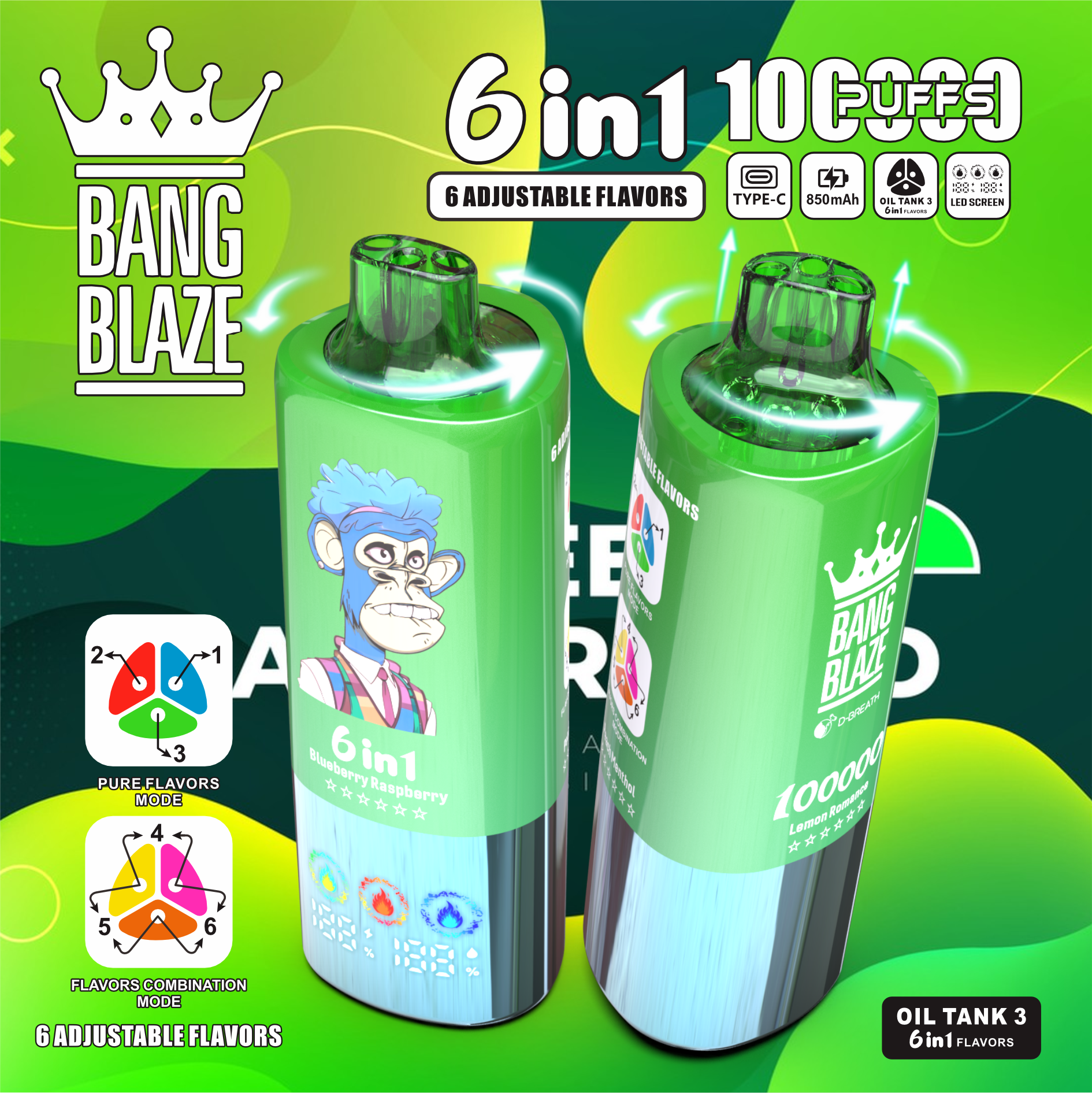 High Quality Bang 100K DSK055 Original Factory Service Type C Nicotine 0% 2% 3% 5%