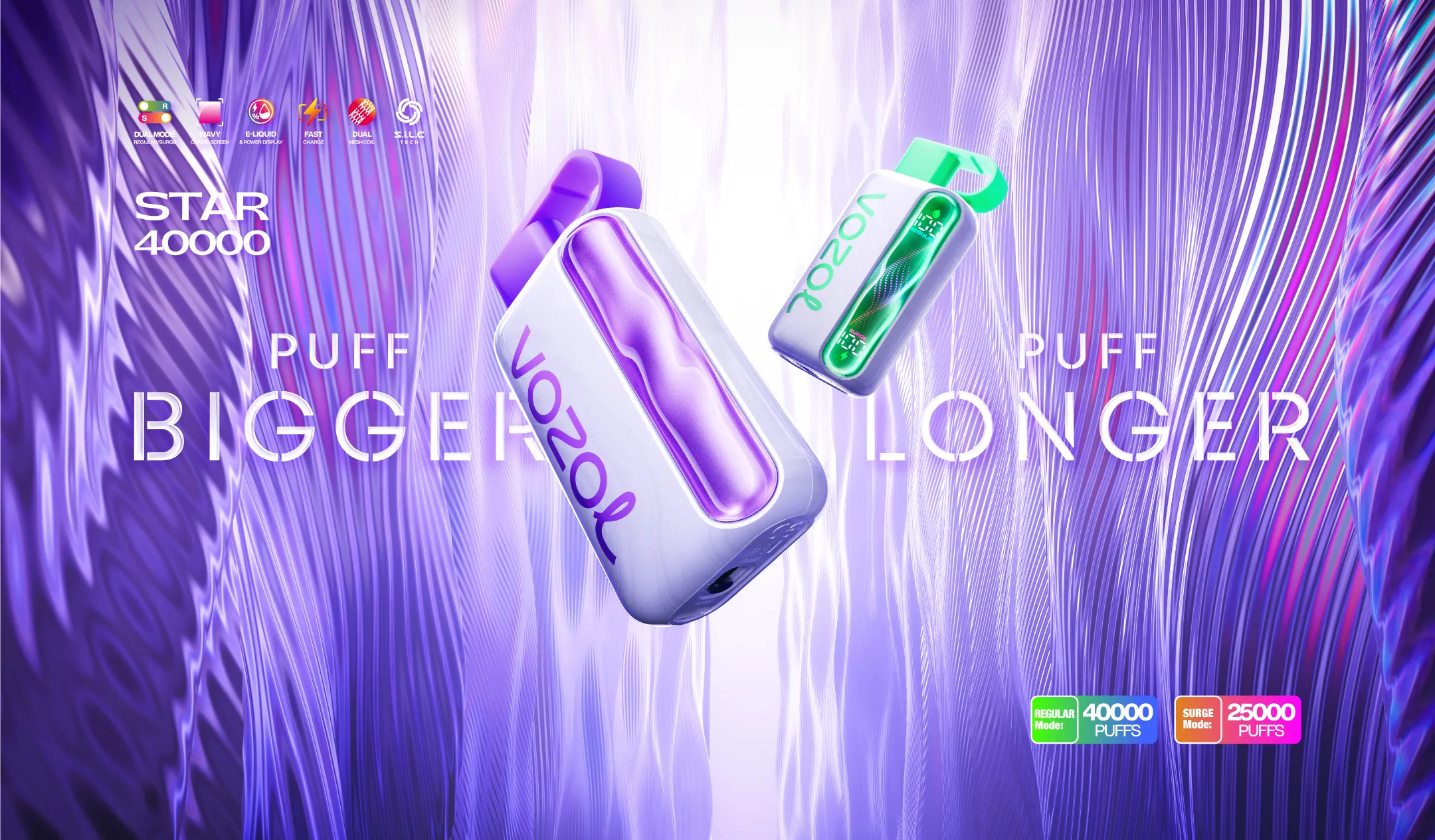 High Quality VOZOL STAR 40000 Puffs Rechargeable Vape Type C Dual Mesh Coil 2 5 Percent Nicotine LED Display - Image 2